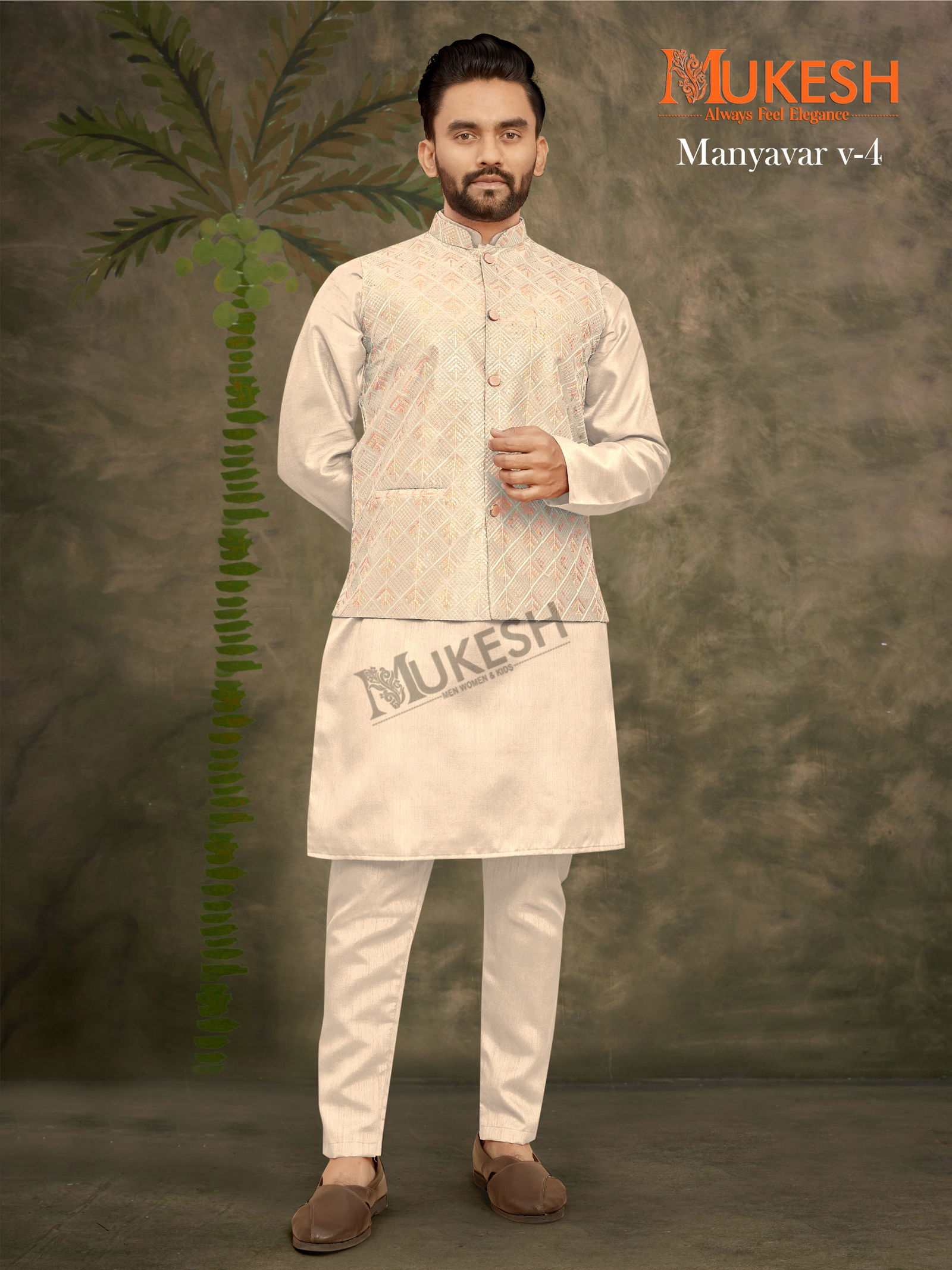 Manyavar Vol 4 By Mukesh Banglori Silk Modi Jacket Kurta Pajama Wholesale Online